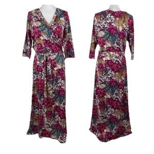 Soft Surroundings Womens Floral Multicolor Wrap Maxi Dress 1/2 Sleeve Petite S